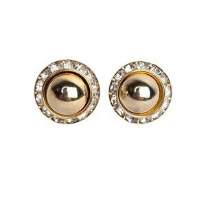 Vintage 60's Sparkly Coro Signed Large Gold Tone Stud Rinestone Halo Screw Backs